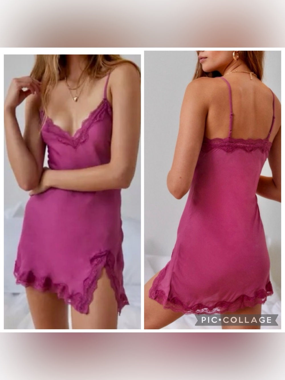 Urban Outfitters Out From Under Juliette Satin Lace-Trim Mini Dress Mauve Medium